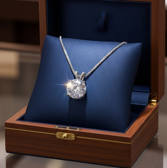 FingerBlingers Jewelry - Silver Pendant Necklace with Sparkling Zirconia